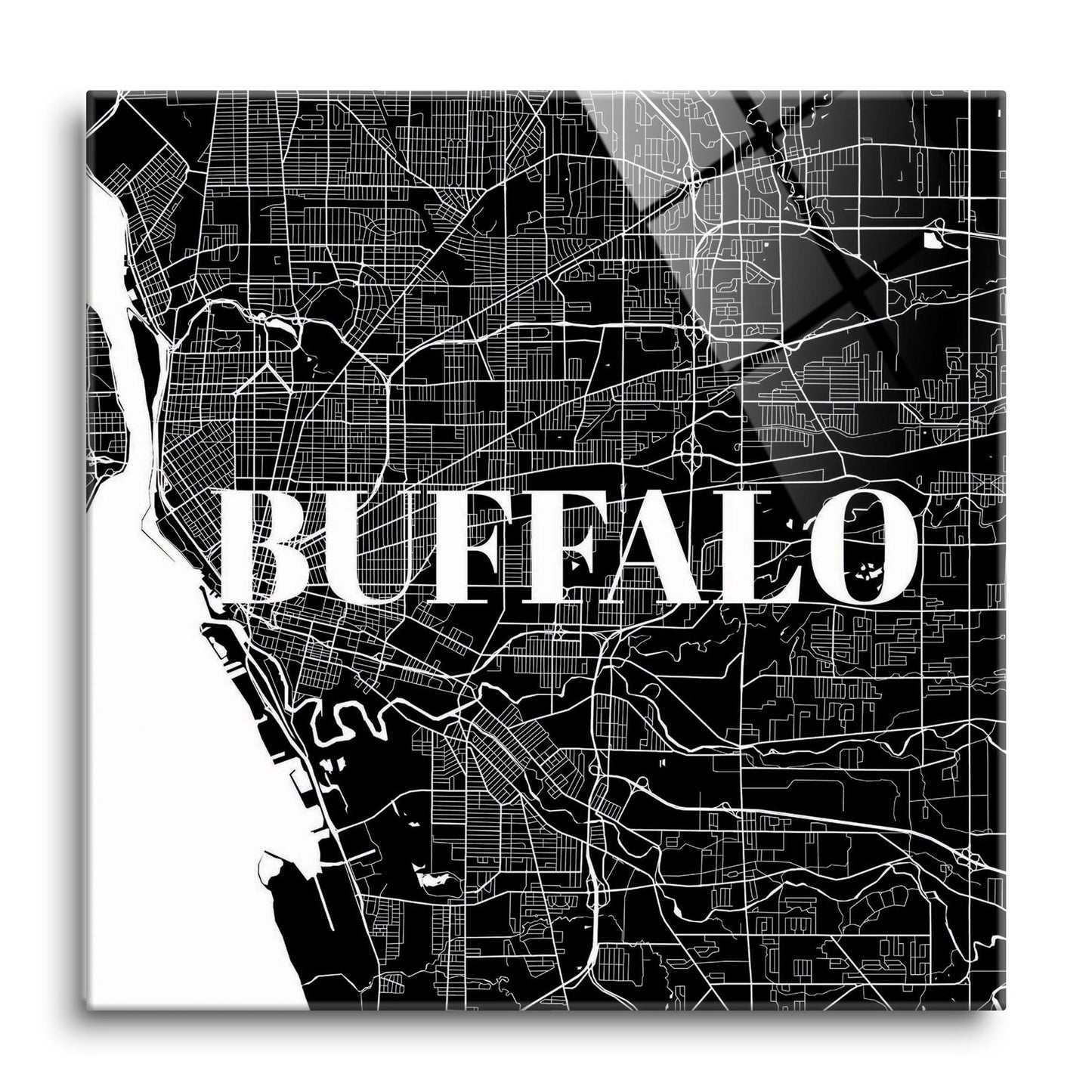 Minimalistic B&W New York Buffalo Map | Hi-Def Glass Art | Eaches | Min 1