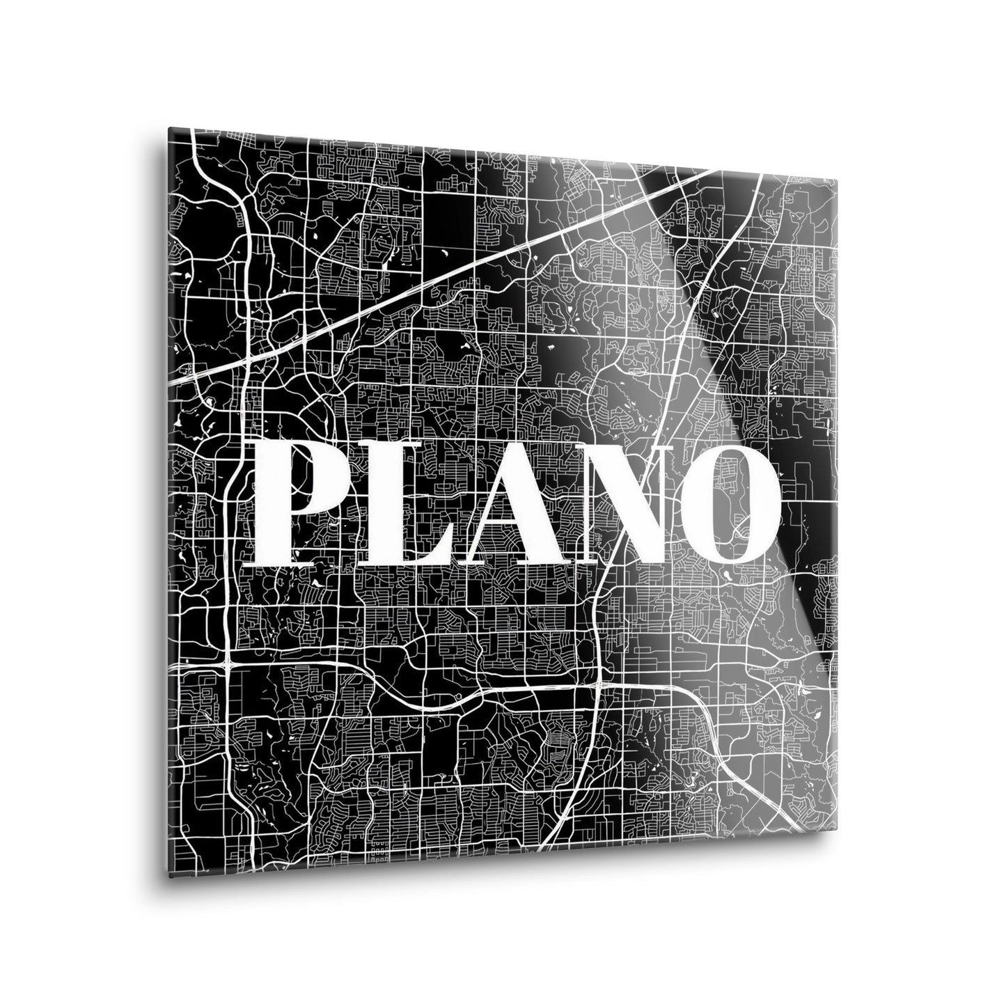 Minimalistic B&W Texas Plano Map | Hi-Def Glass Art | Eaches | Min 2
