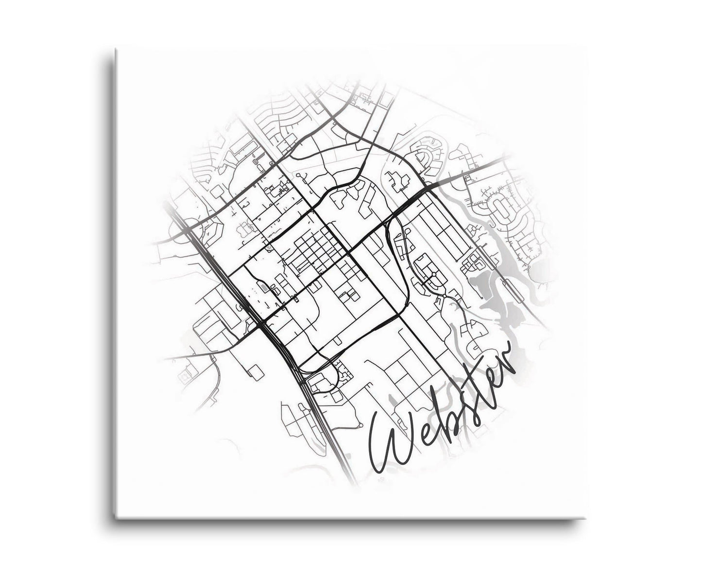 Minimalistic B&W Texas Webster Circle Map | Hi-Def Glass Art | Eaches | Min 2