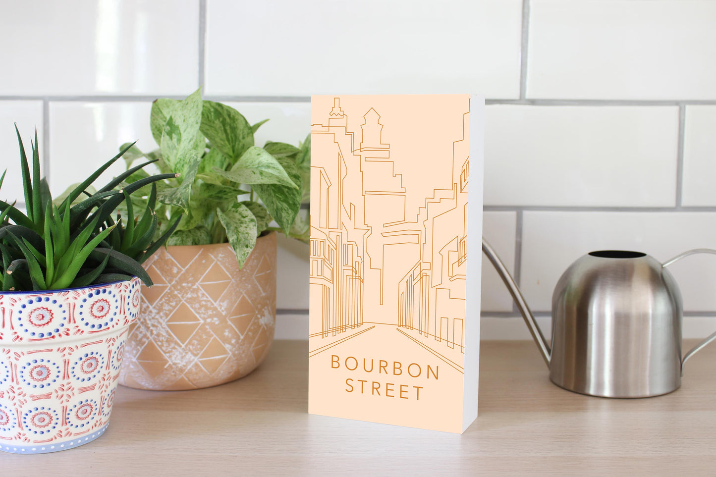 Modern Minimalist Louisiana Bourbon Street Line Drawing | Wood Block | Eaches | Min 4