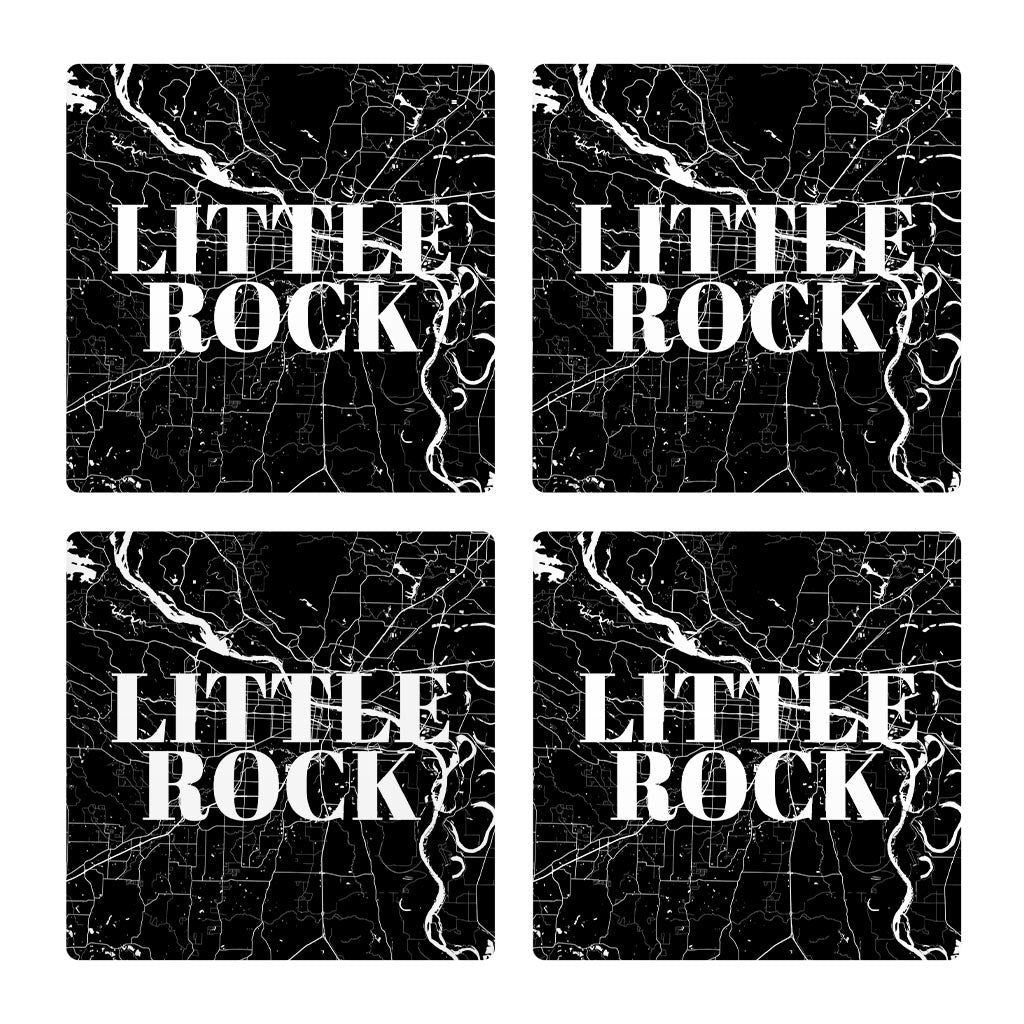 B&W Minimalist Arkansas Little Rock Map | Absorbent Coasters | Set of 4 | Min 2