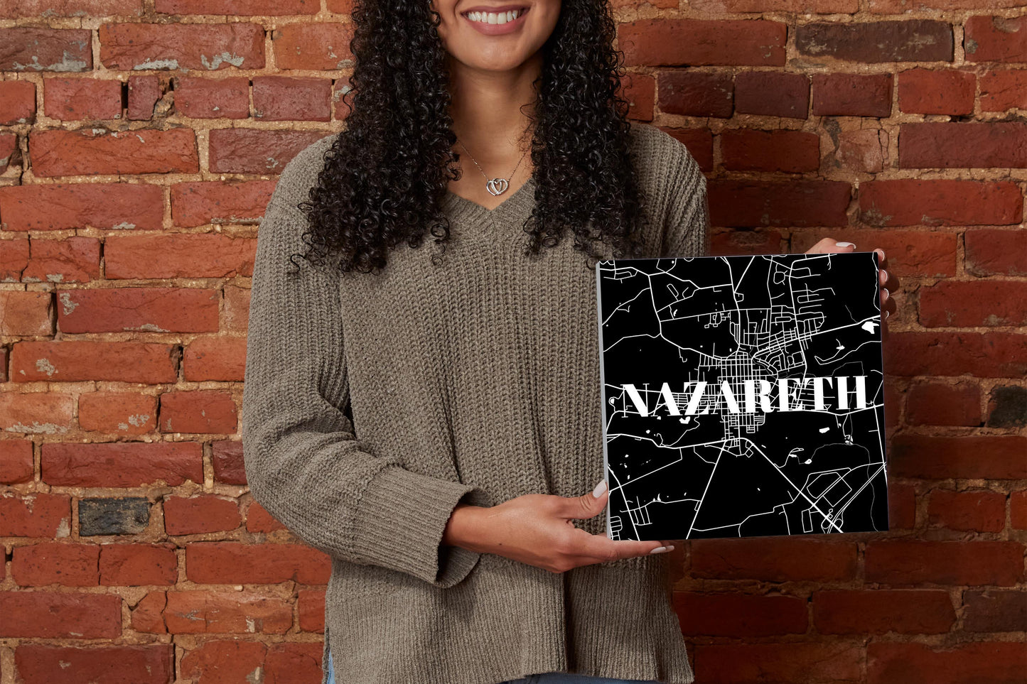 Minimalistic B&W Pennsylvania Nazareth Map | Wood Block | Eaches | Min 2