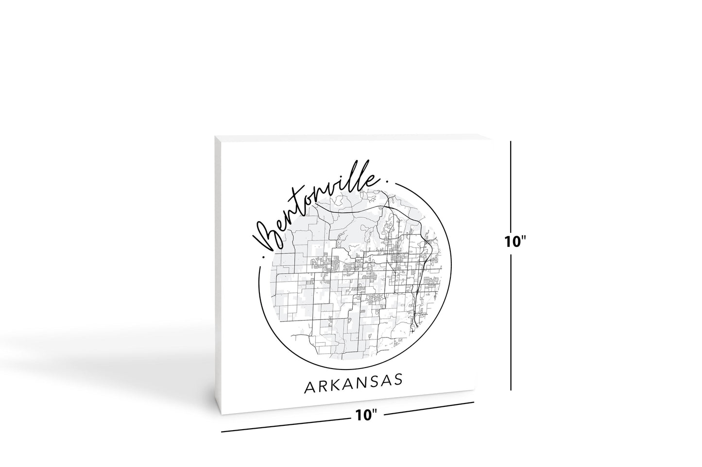 Minimalist B&W Arkansas Bentonville Circle Map State | Wood Block | Eaches | Min 2
