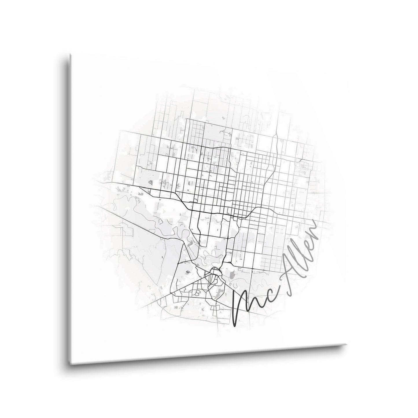 Minimalistic B&W Texas Mcallen Circle Map | Hi-Def Glass Art | Eaches | Min 2