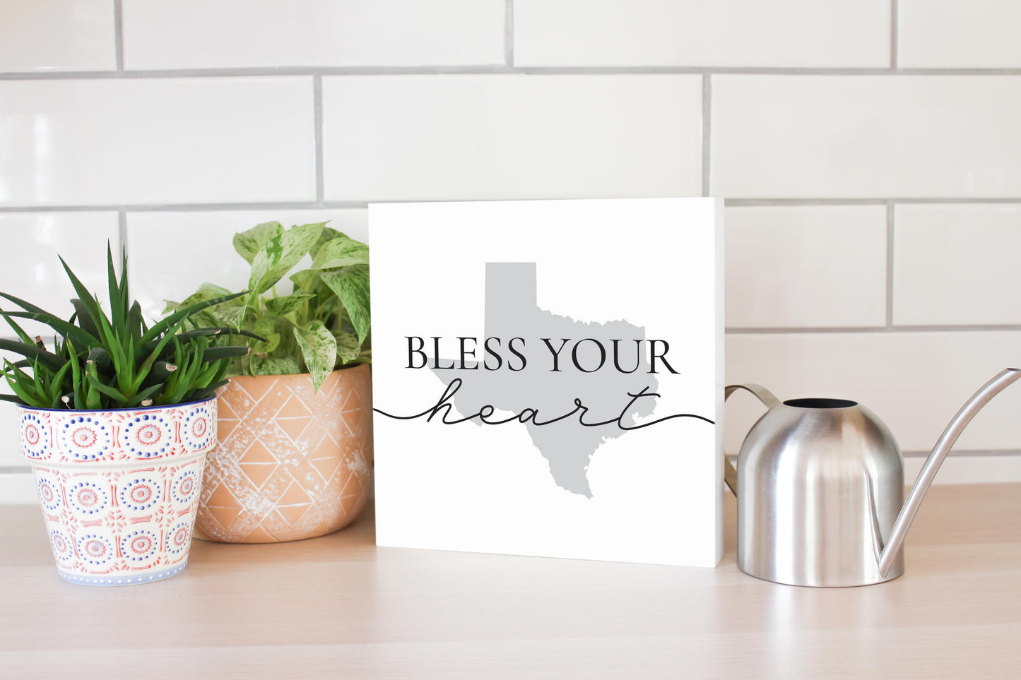 Minimalistic B&W Texas Bless Your Heart | Wood Block | Eaches | Min 2