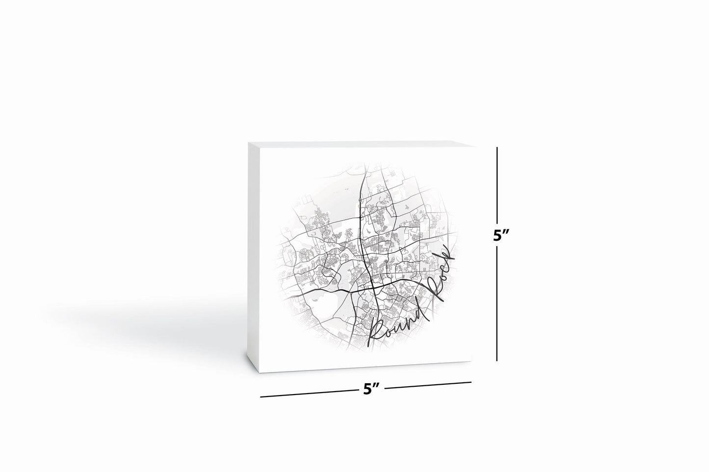 Minimalistic B&W Texas Round Rock Circle Map | Wood Block | Eaches | Min 4