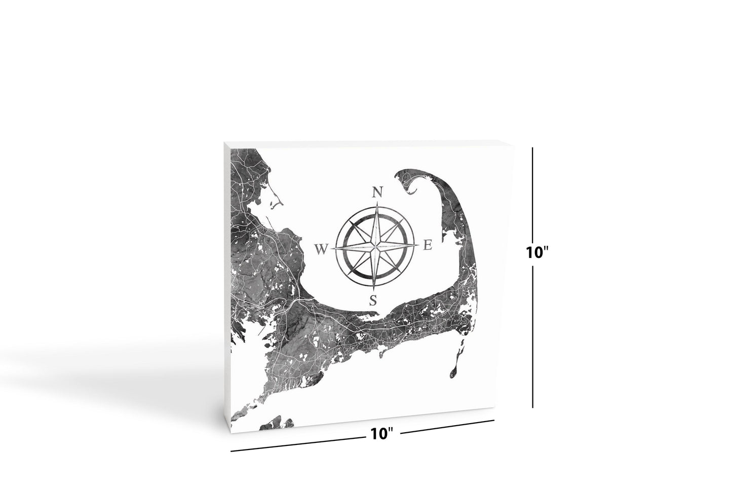 Minimalistic B&W Cape Cod Map With Compass | Wood Block | Eaches | Min 2
