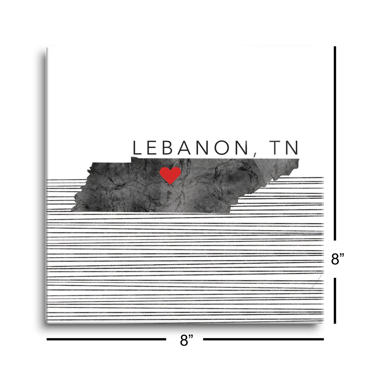 Minimalist B&W Tennessee State Lebanon Heart | Hi-Def Glass Art | Eaches | Min 2