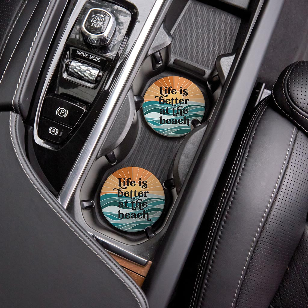 Life Is Better At The Beach | Absorbent Car Coasters | Set of 2 | Min 4