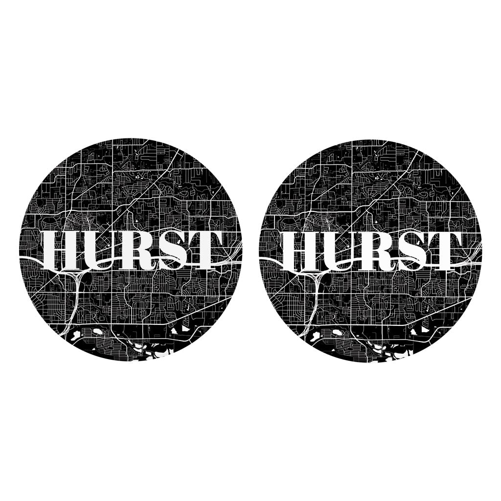 Minimalistic B&W Texas Hurst Map | Absorbent Car Coasters | Set of 2 | Min 4