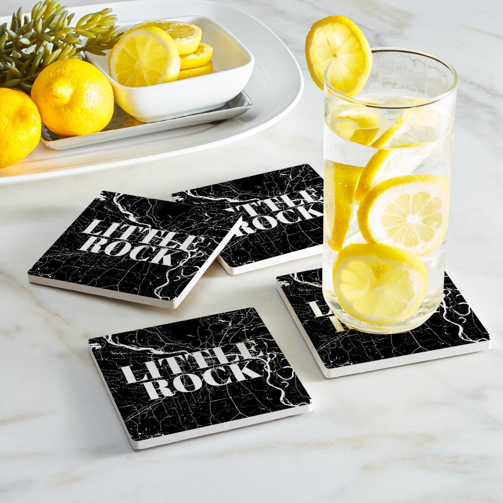 B&W Minimalist Arkansas Little Rock Map | Absorbent Coasters | Set of 4 | Min 2