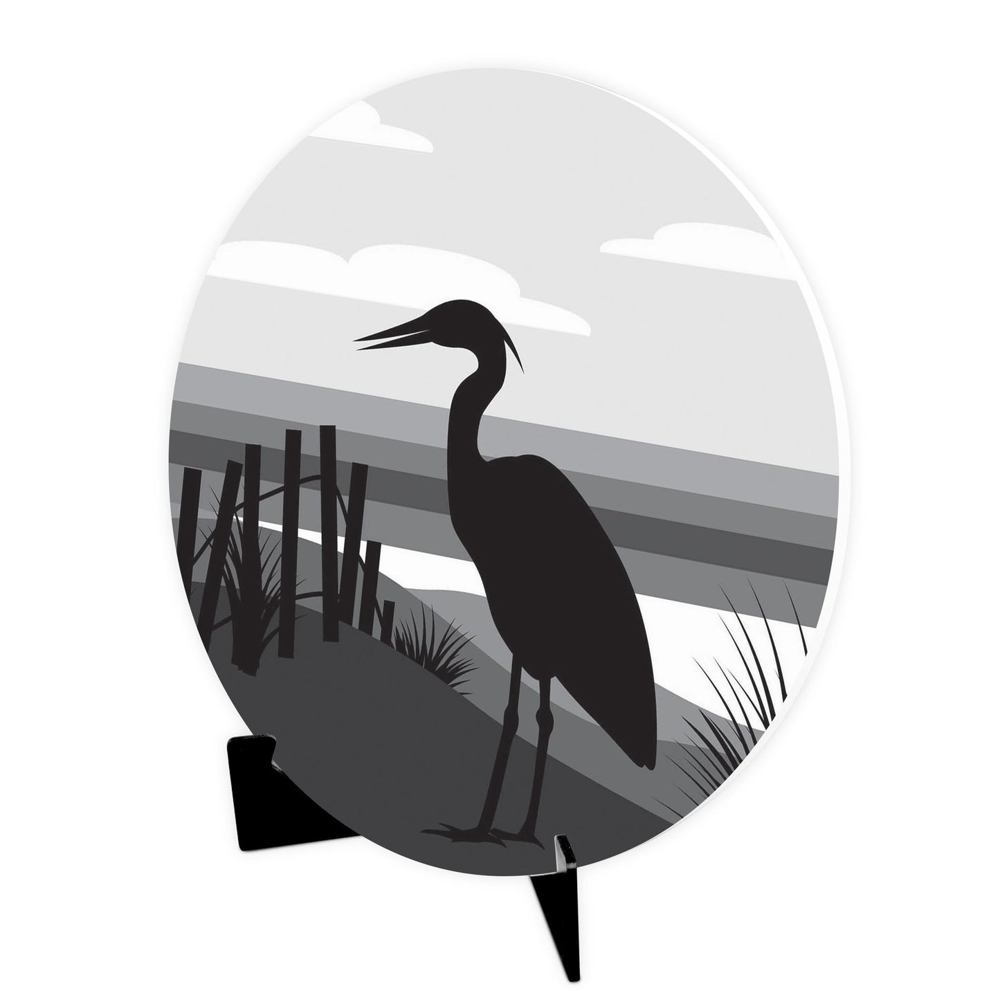 Minimalistic B&W Cape Cod Heron Illustration | Wood Sign | Eaches | Min 1
