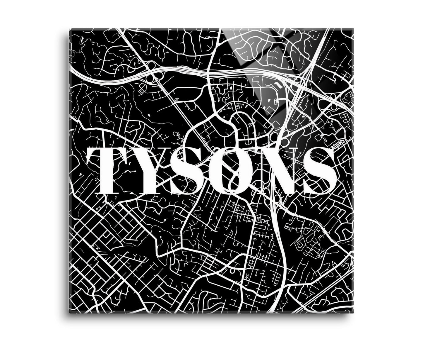 Minimalistic B&W Virginia Tysons Map | Hi-Def Glass Art | Eaches | Min 2