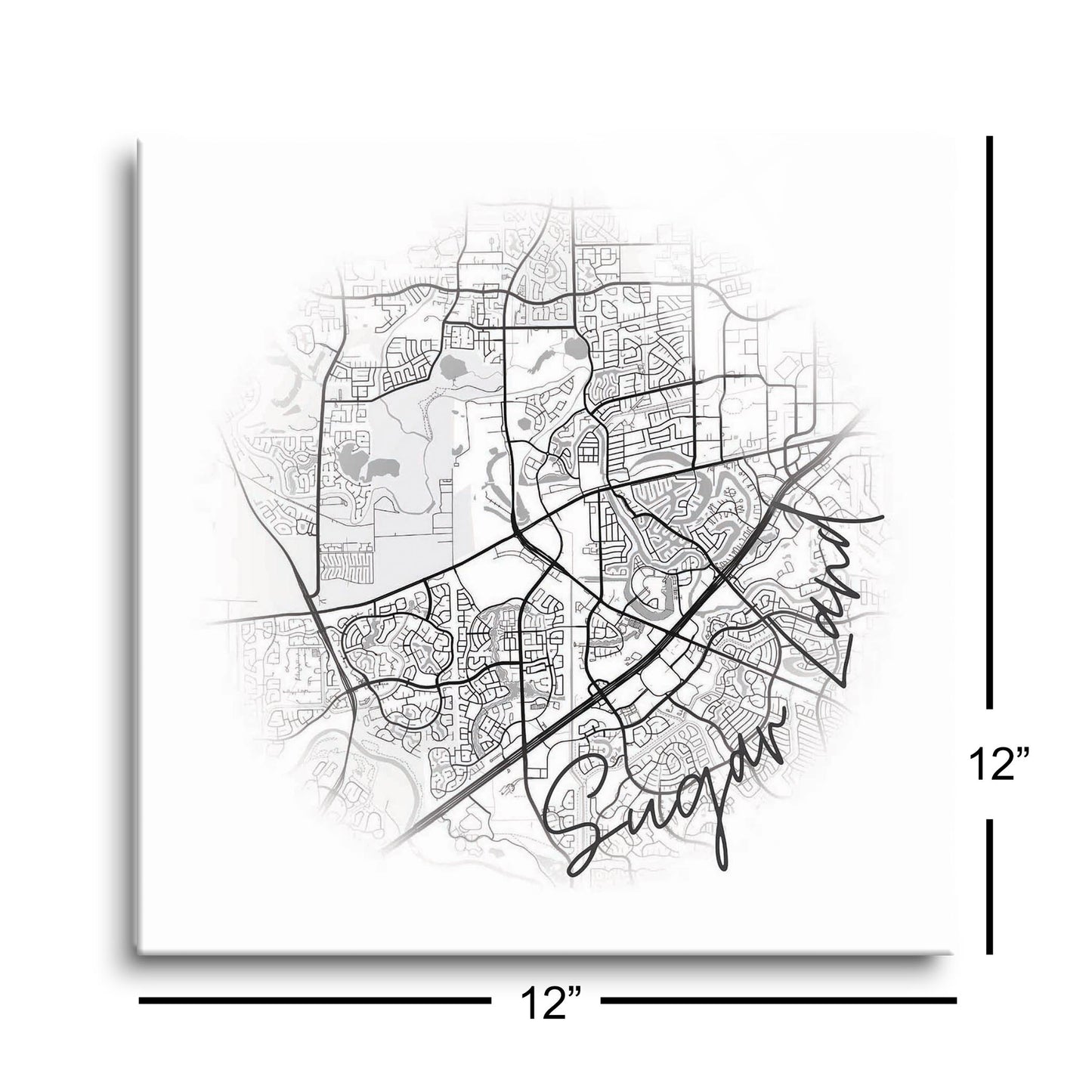 Minimalistic B&W Texas Sugarland Circle Map | Hi-Def Glass Art | Eaches | Min 1
