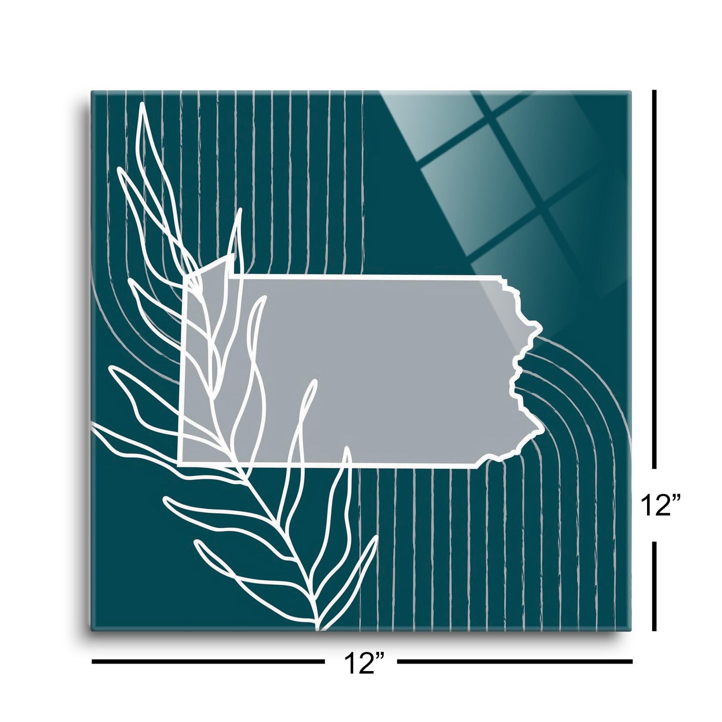 Modern Minimalist Pennsylvania Shape With Leaf | Hi-Def Glass Art | Eaches | Min 1