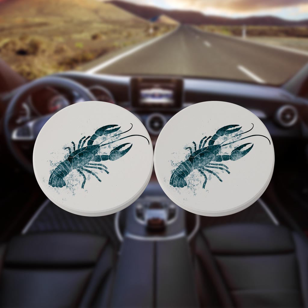 Blue White Water Color Crawfish | Absorbent Car Coasters | Set of 2 | Min 4
