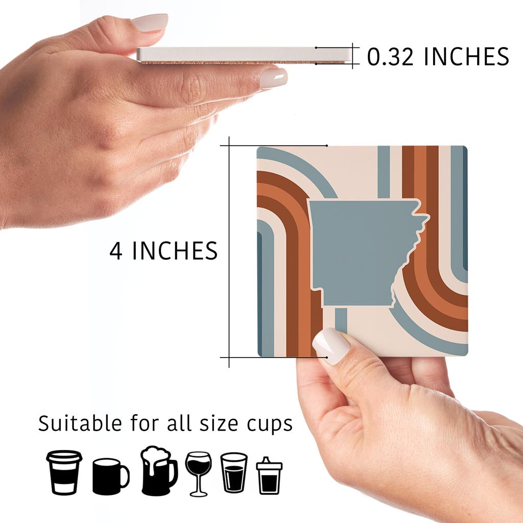 Modern Minimalist Arkansas Retro State Shape | Absorbent Coasters | Set of 4 | Min 2