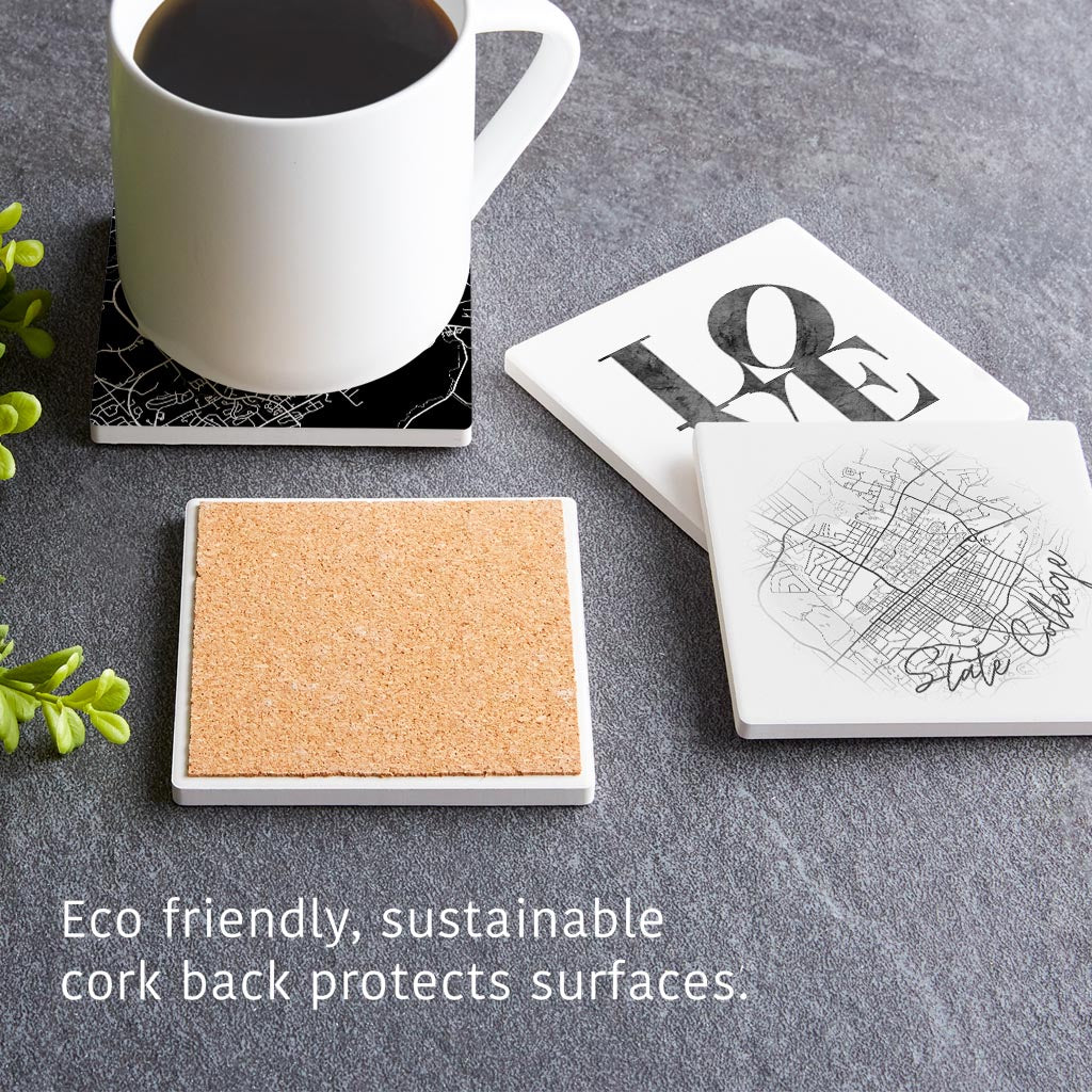 Minimalistic B&W Pennsylvania State College Maps Love| Absorbent Coasters | Set of 4 | Min 2