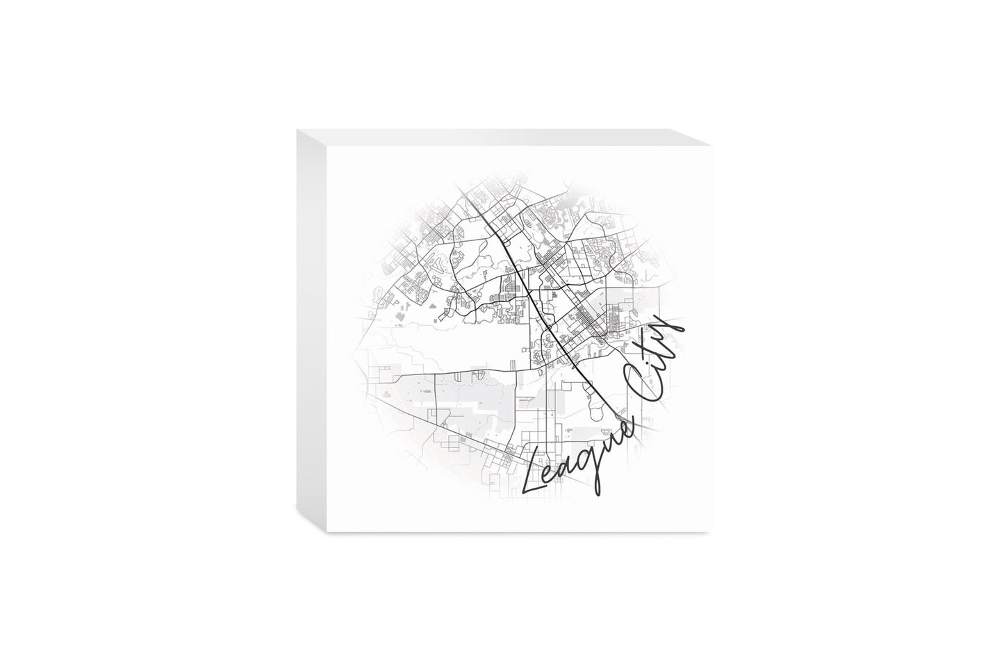Minimalistic B&W Texas League City Circle Map | Wood Block | Eaches | Min 4
