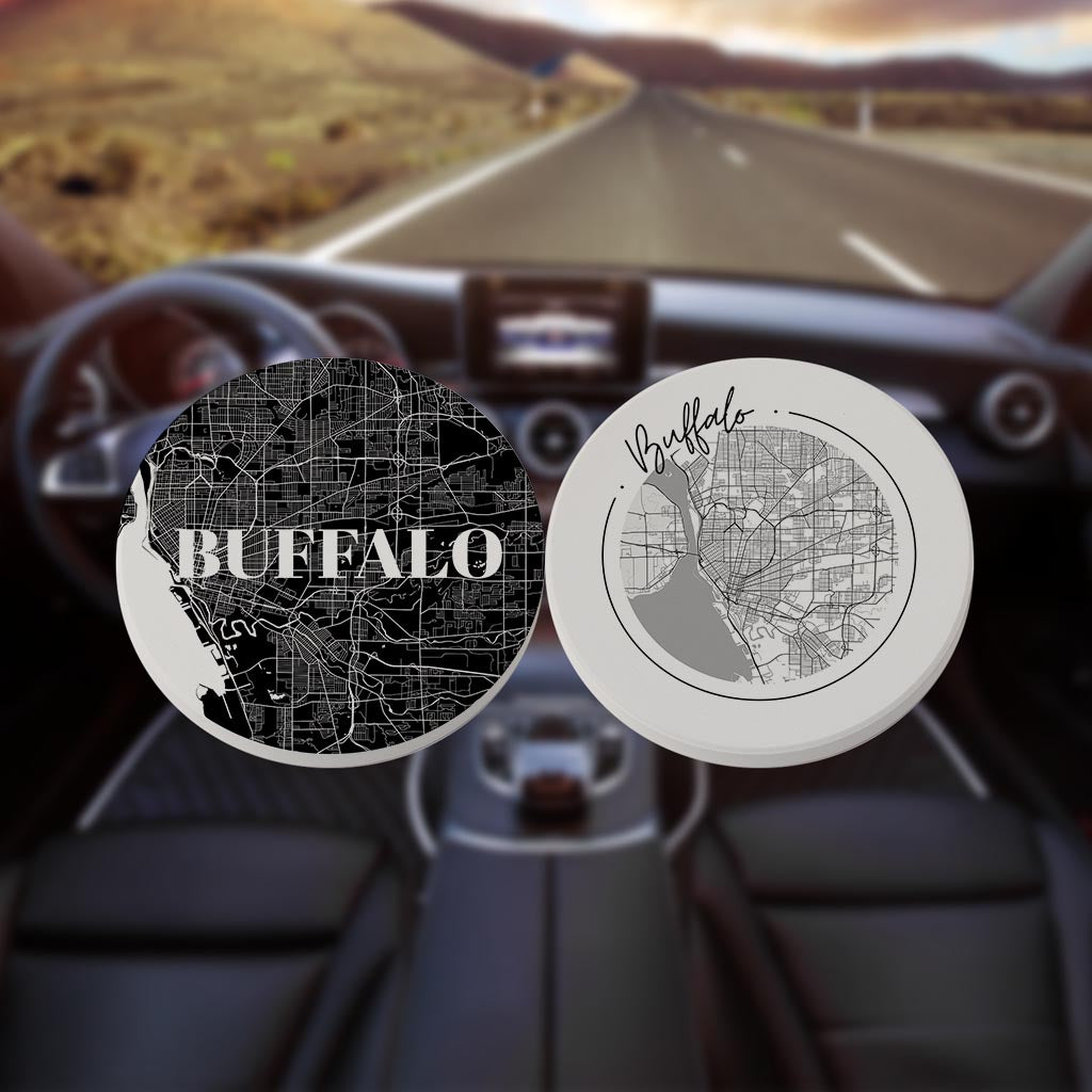 Minimalistic B&W New York Buffalo Maps| Absorbent Car Coasters | Set of 2 | Min 4