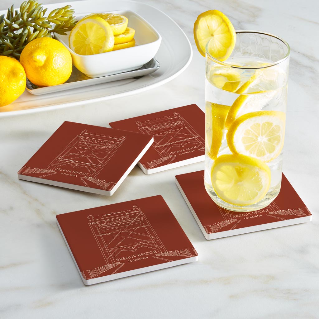 Modern Minimalist Louisiana Breaux Bridge Line Drawing | Absorbent Coasters | Set of 4 | Min 2