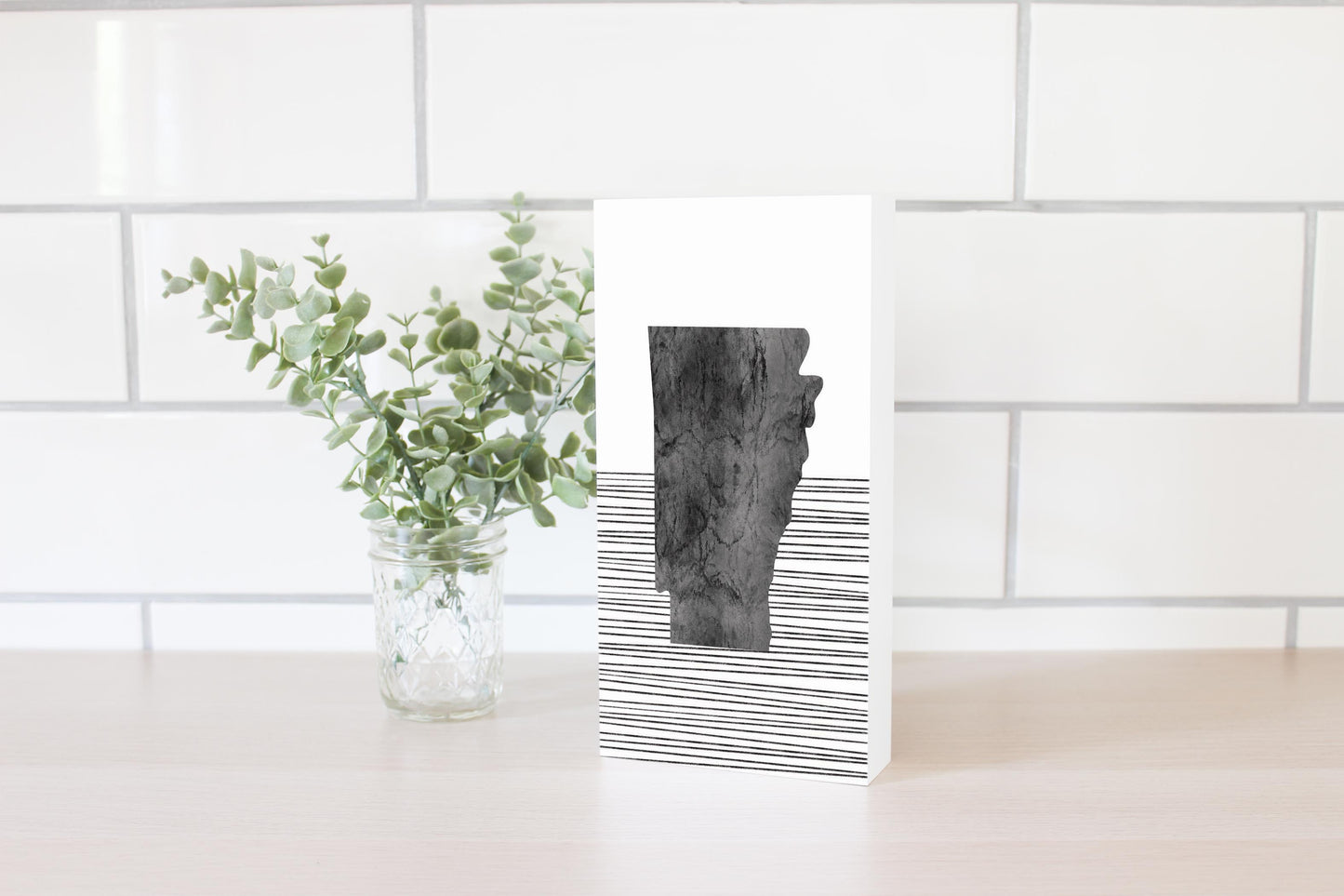 B&W Minimalist Arkansas Lines| Wood Block | Eaches | Min 4
