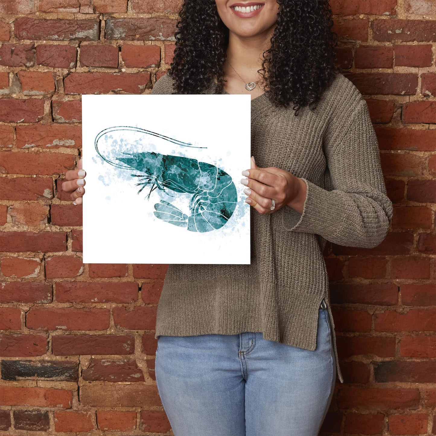 Blue White Water Color Shrimp | Hi-Def Glass Art | Eaches | Min 1