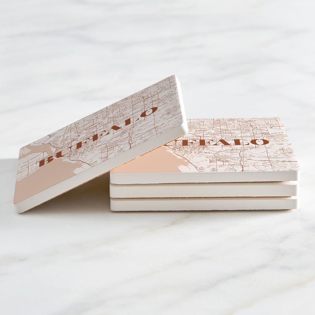 Modern Minimalist New York Buffalo Map | Absorbent Coasters | Set of 4 | Min 2