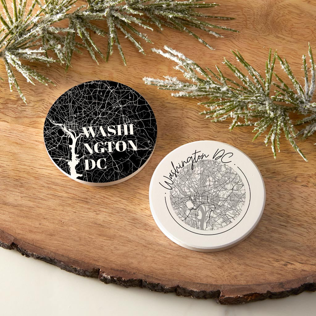 Minimalistic B&W Washington Dc Maps | Absorbent Car Coasters | Set of 2 | Min 4