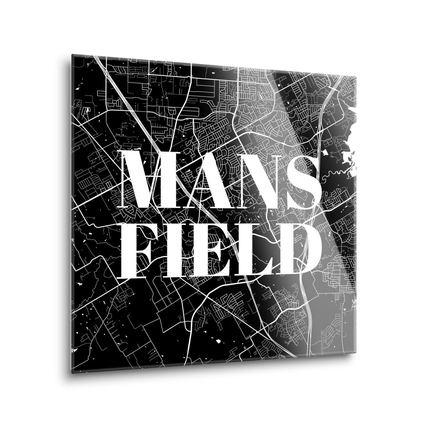 Minimalistic B&W Texas Mansfield Map | Hi-Def Glass Art | Eaches | Min 2