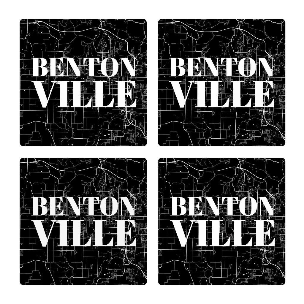 Minimalist B&W Arkansas Bentonville Map | Absorbent Coasters | Set of 4 | Min 2