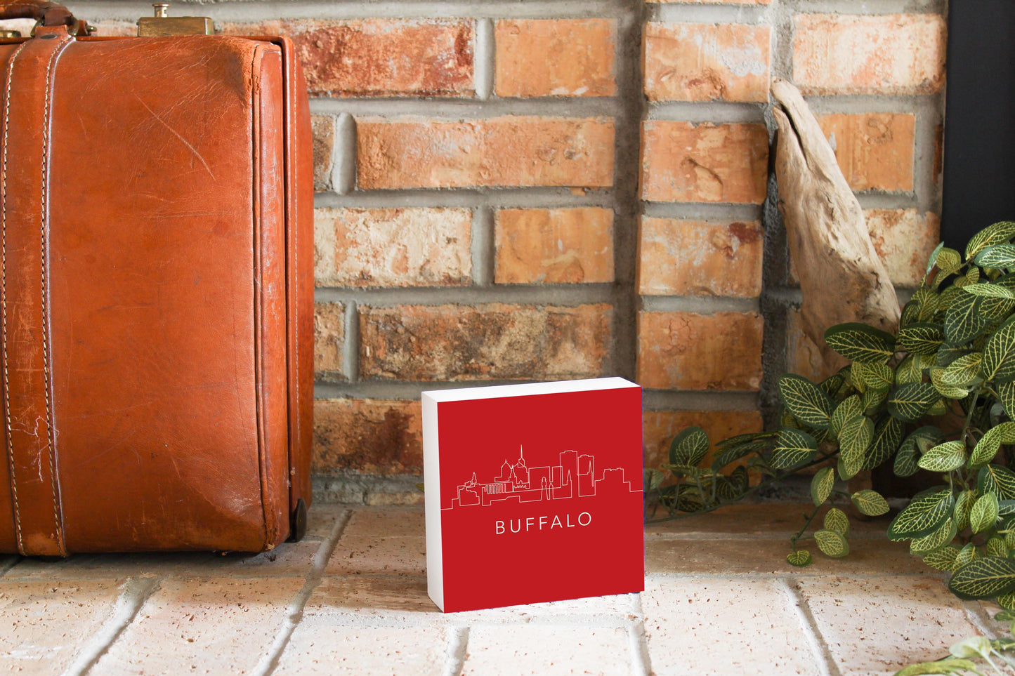 Red White And Blue New York Buffalo Skyline | Wood Block | Eaches | Min 4
