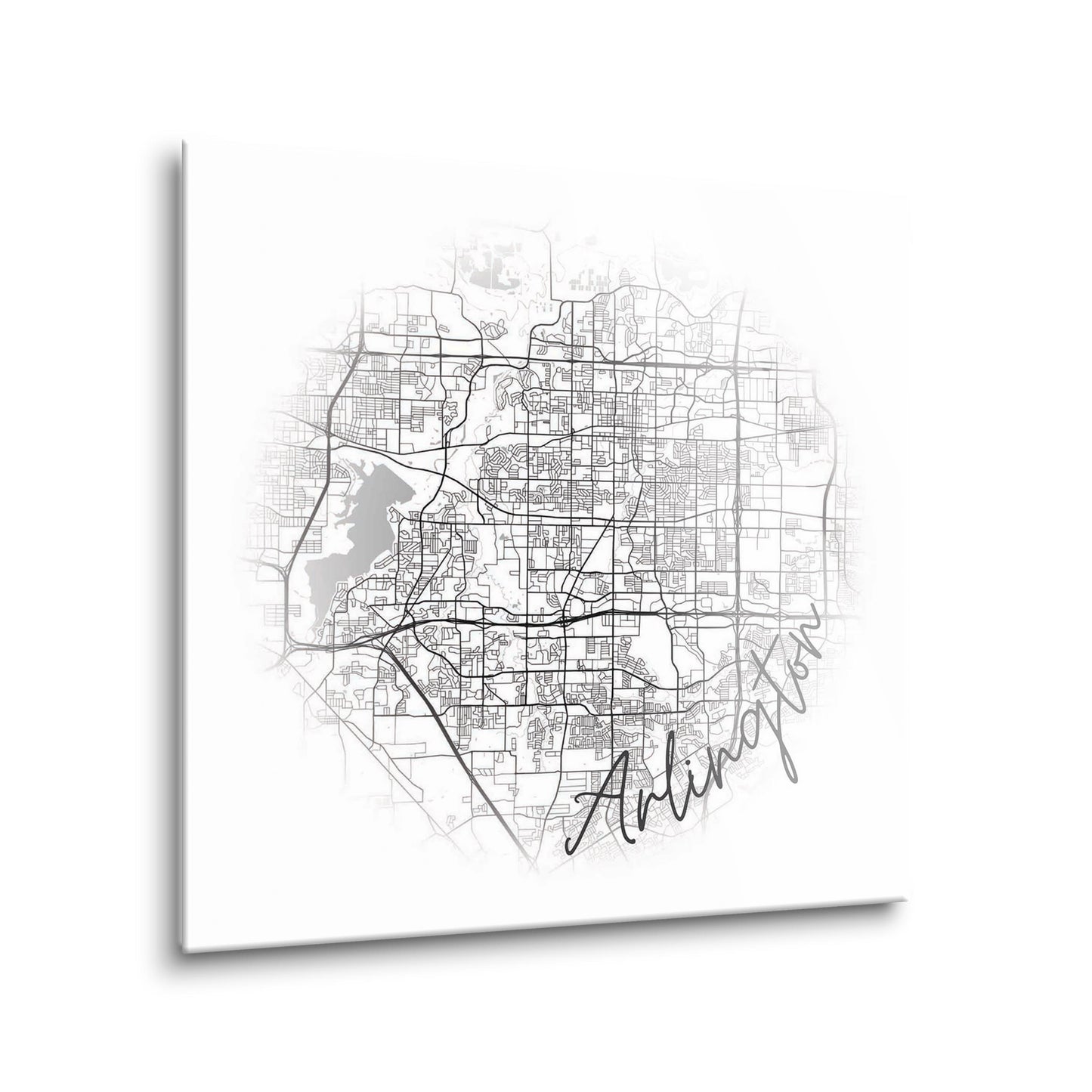 Minimalistic B&W Texas Arlington Circle Map | Hi-Def Glass Art | Eaches | Min 2