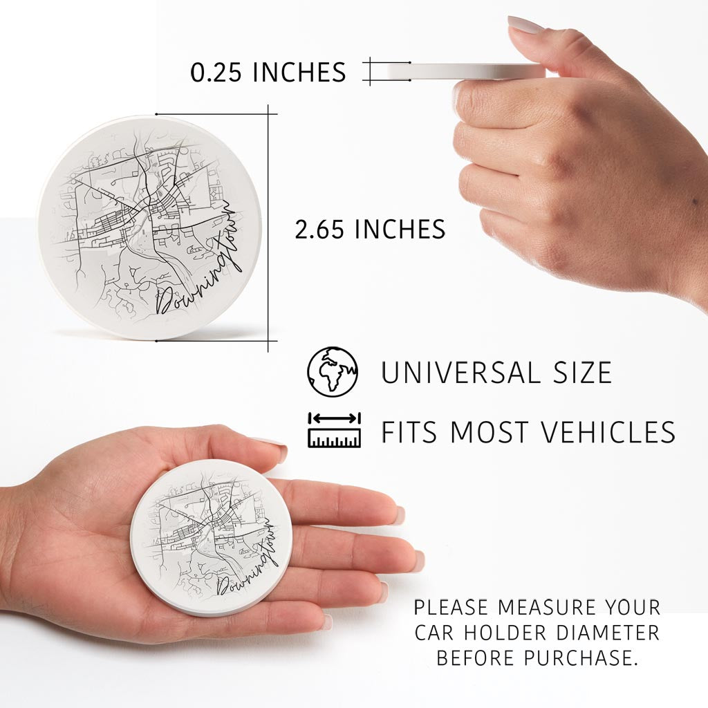 Minimalistic B&W Pennsylvania Downingtown Circle Map | Absorbent Car Coasters | Set of 2 | Min 4