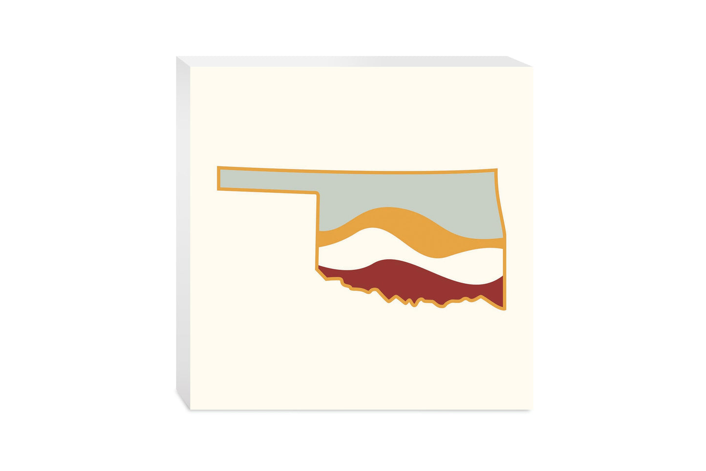 Modern Minimalist Oklahoma Cream Retro State Shape With Hills | Wood Block | Eaches | Min 2
