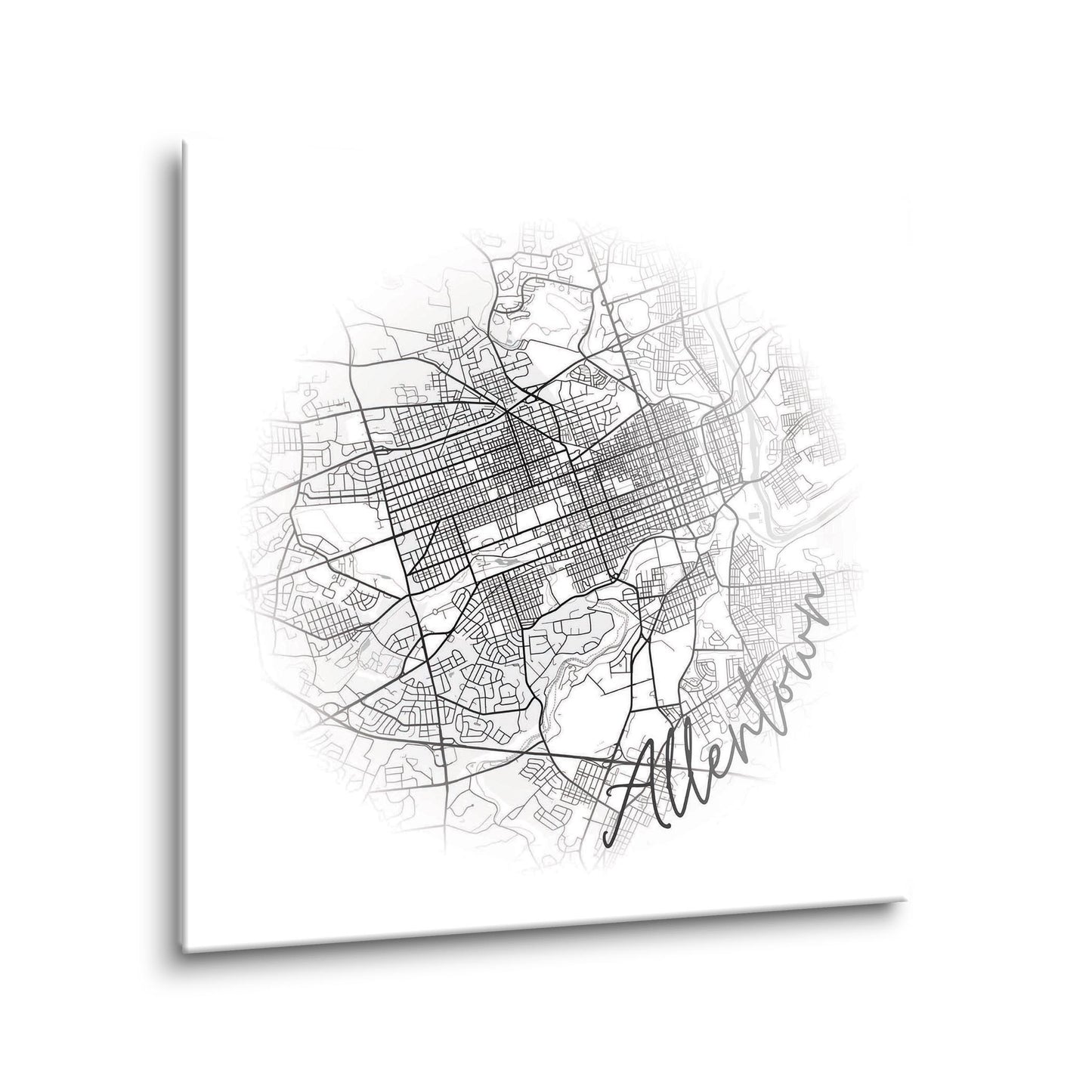 Minimalistic B&W Pennsylvania Allentown Circle Map | Hi-Def Glass Art | Eaches | Min 1
