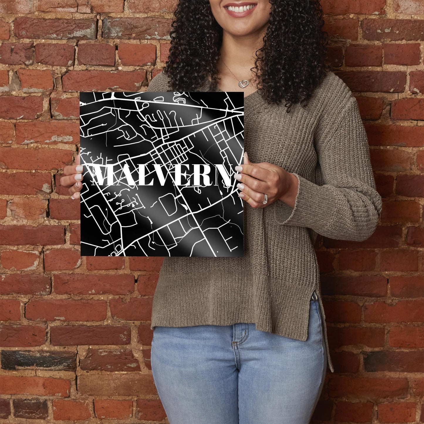 Minimalistic B&W Pennsylvania Malvern Map | Hi-Def Glass Art | Eaches | Min 1