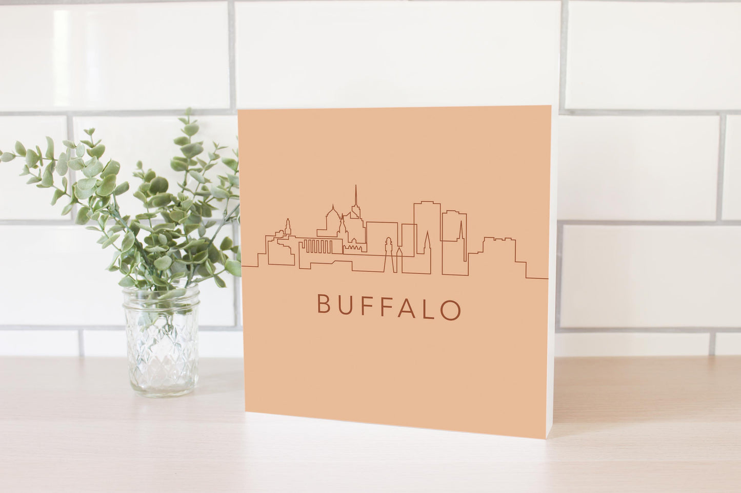 Modern Minimalistic New York Buffalo Skyline | Wood Block | Eaches | Min 2