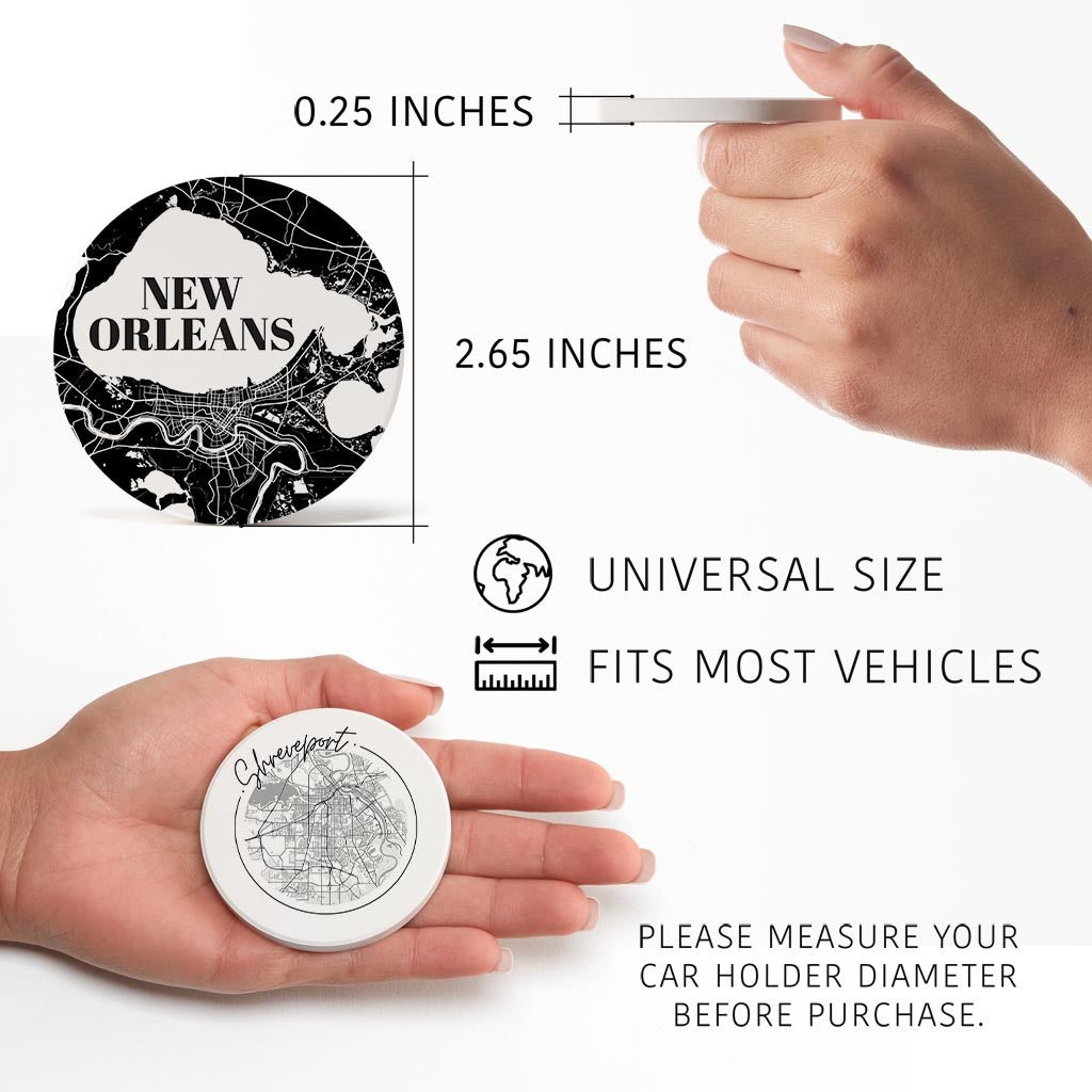Modern Black White Louisiana Set | Absorbent Car Coasters | Set of 2 | Min 4