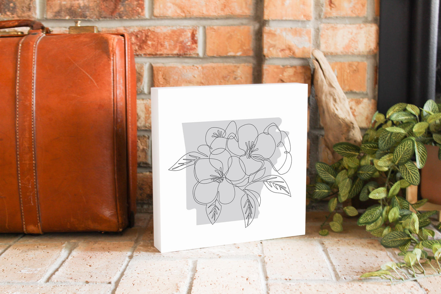B&W Minimalist Arkansas Single Line Apple Blossoms | Wood Block | Eaches | Min 2
