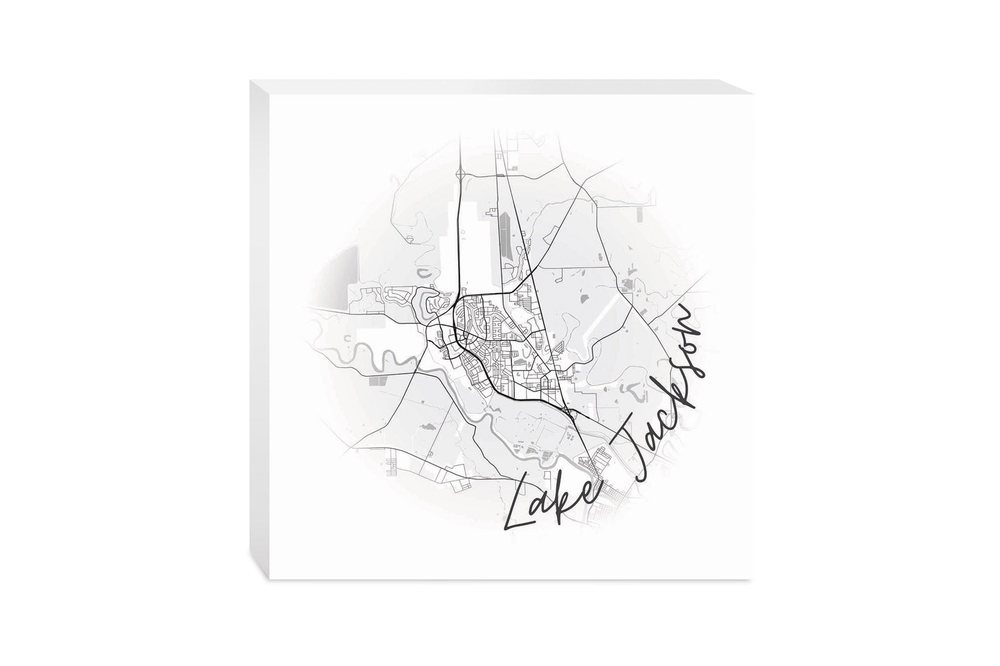 Minimalistic B&W Texas Lake Jackson Circle Map | Wood Block | Eaches | Min 2