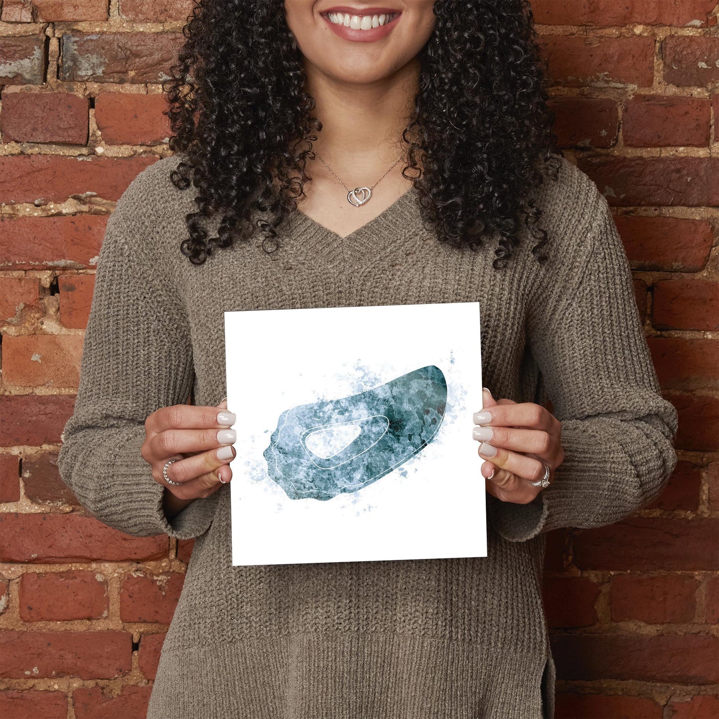 Blue White Water Color Oyster | Hi-Def Glass Art | Eaches | Min 2
