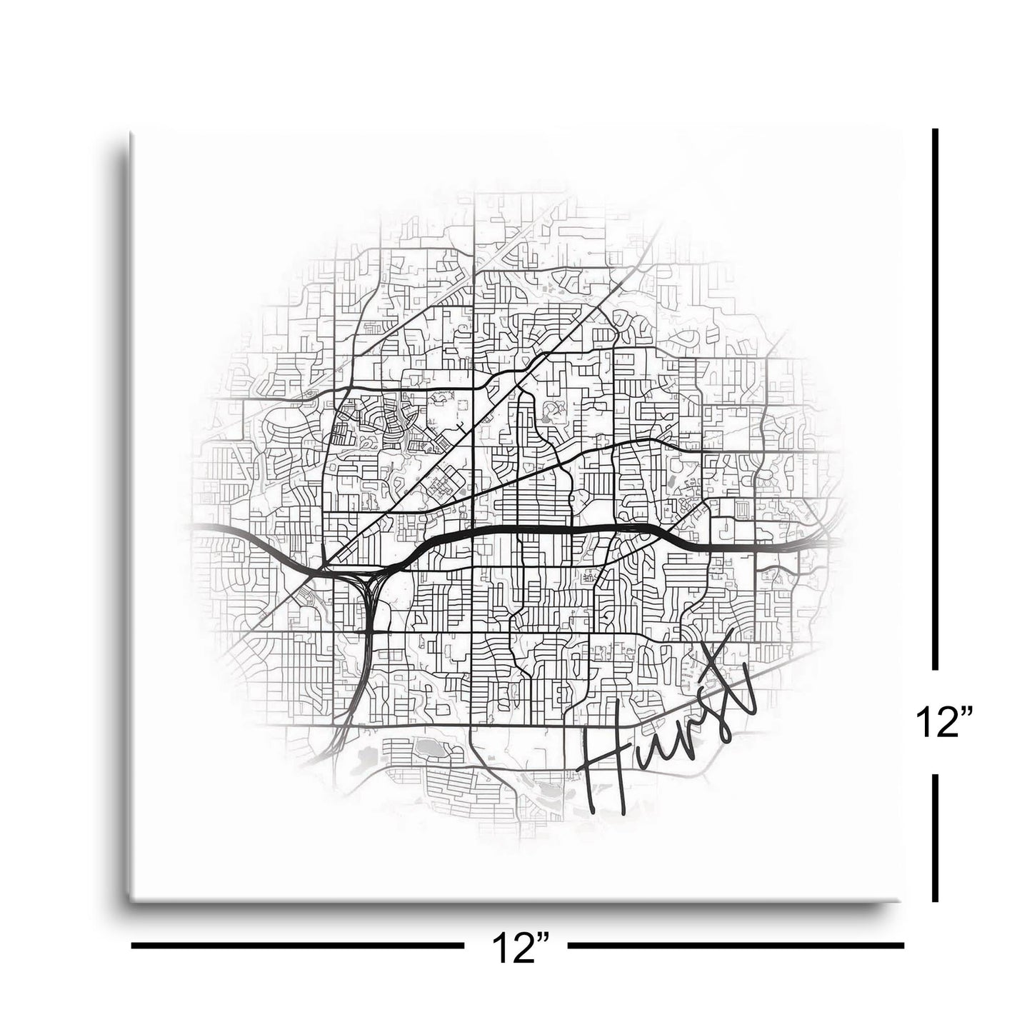 Minimalistic B&W Texas Hurst Circle Map | Hi-Def Glass Art | Eaches | Min 1