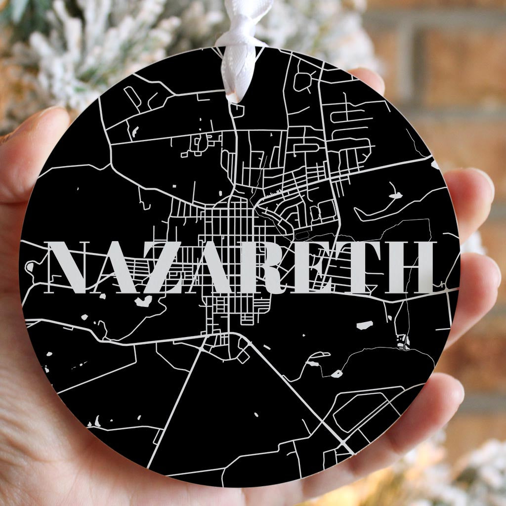 Minimalistic B&W Pennsylvania Nazareth Map| Wood Ornament | Eaches | Min 6