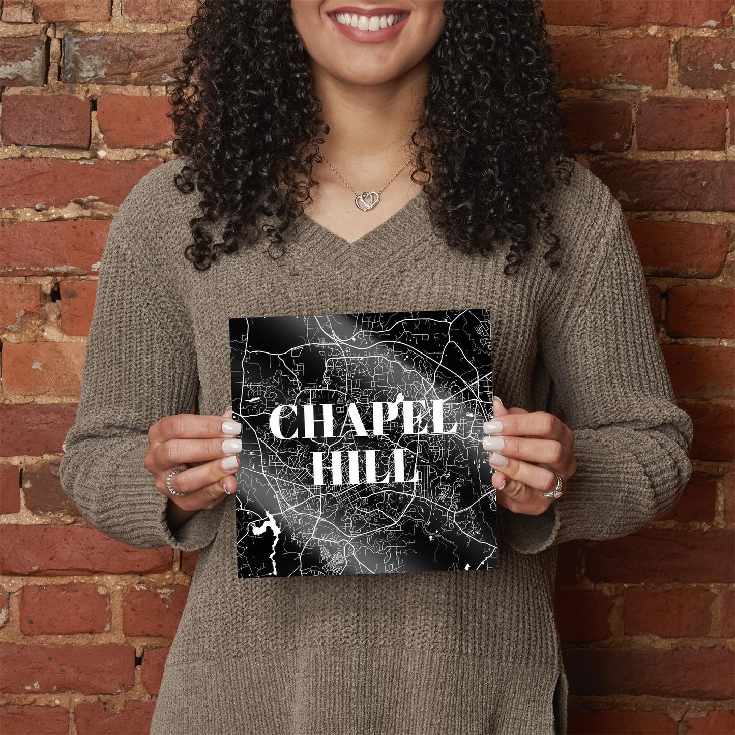 Minimalistic B&W North Carolina Chapel Hill Map | Hi-Def Glass Art | Eaches | Min 2