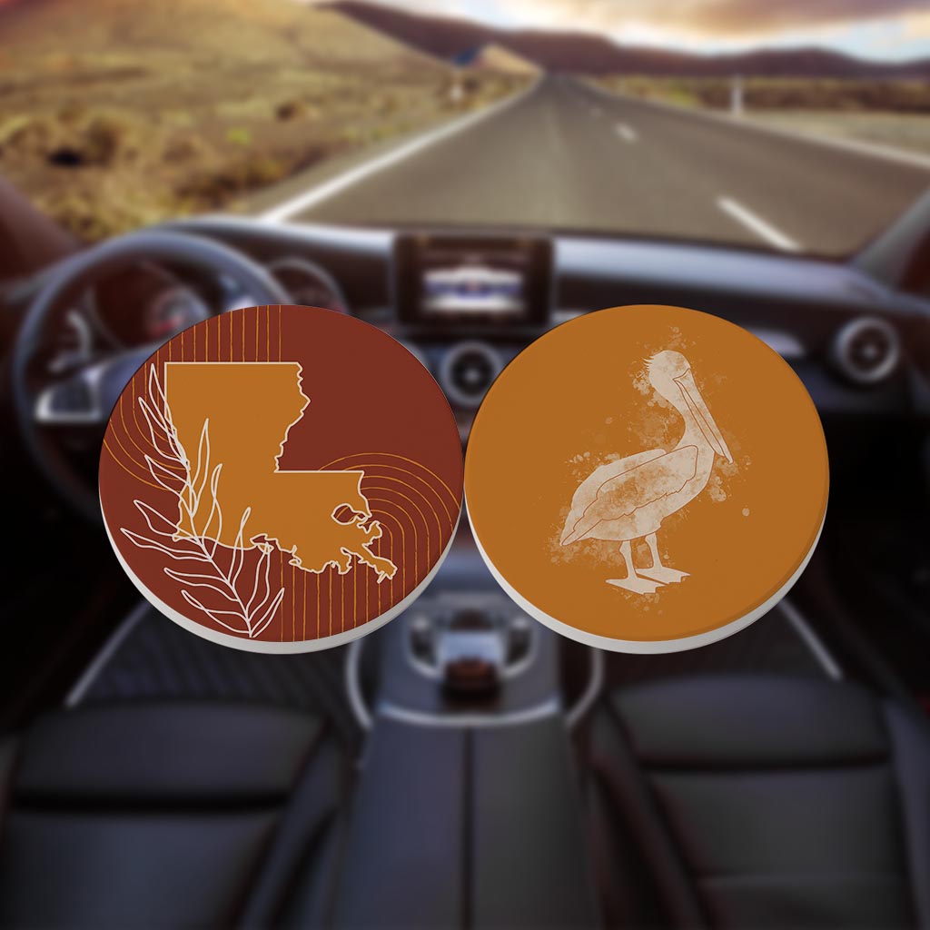 Modern Minimalist Louisiana Set | Absorbent Car Coasters | Set of 2 | Min 4