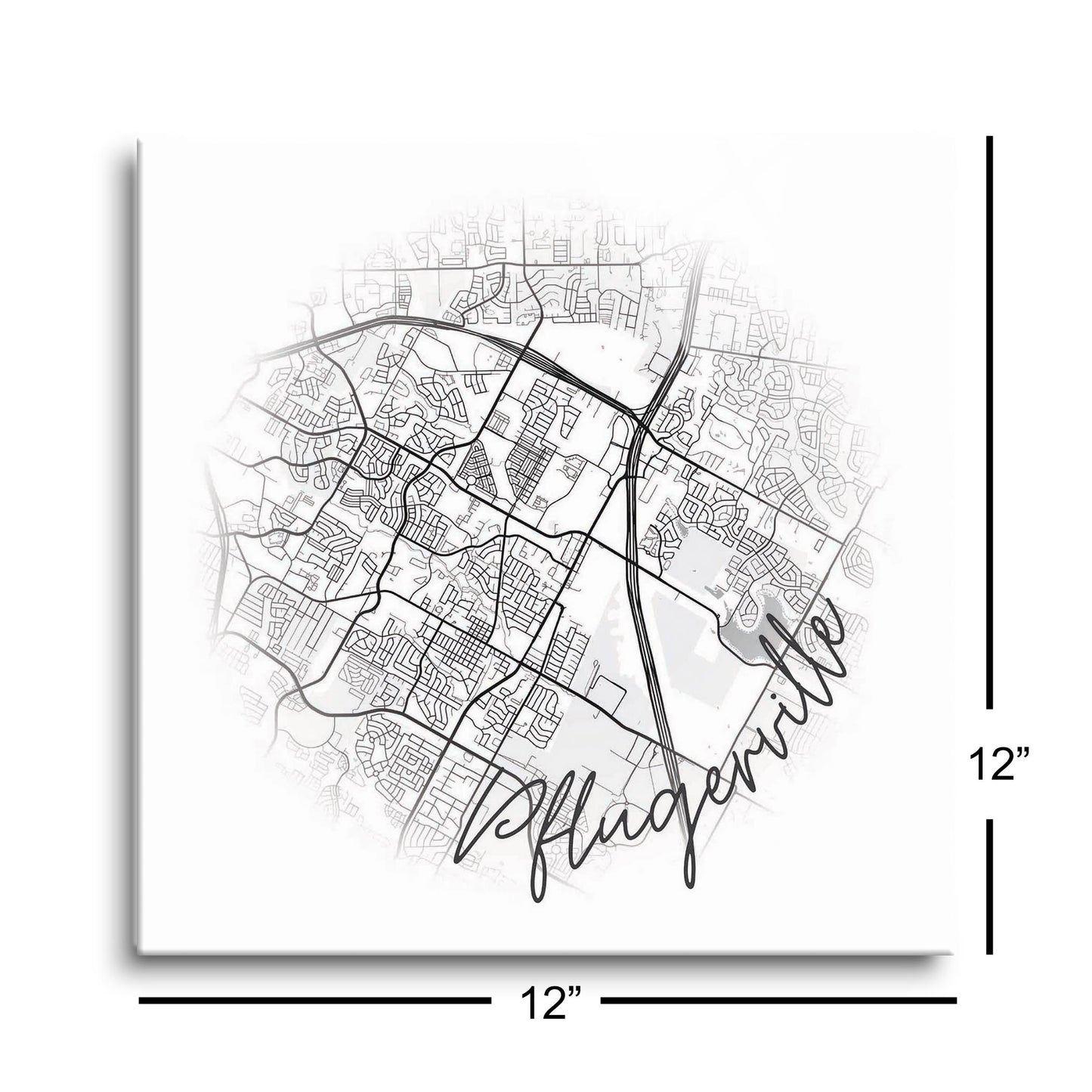 Minimalistic B&W Texas Pflugerville Circle Map | Hi-Def Glass Art | Eaches | Min 1