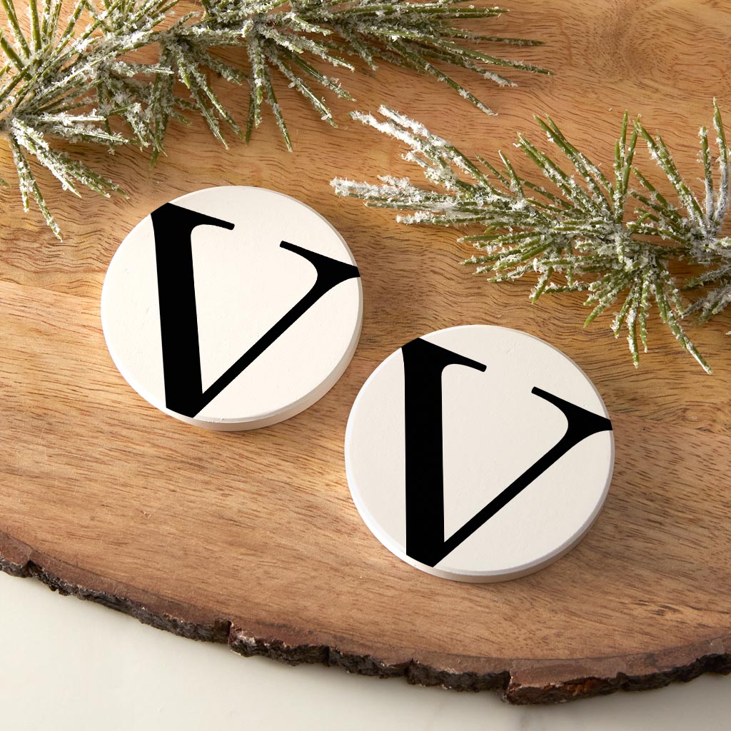 Minimalist Monogram V Circle | Absorbent Car Coasters | Set of 2 | Min 4