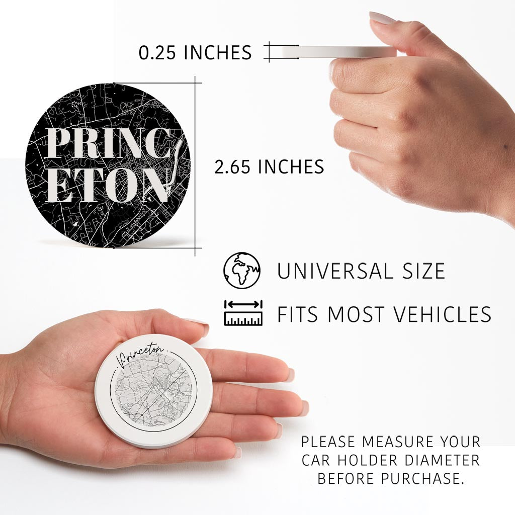 Minimalistic B&W New Jersey Princeton Maps | Absorbent Car Coasters | Set of 2 | Min 4
