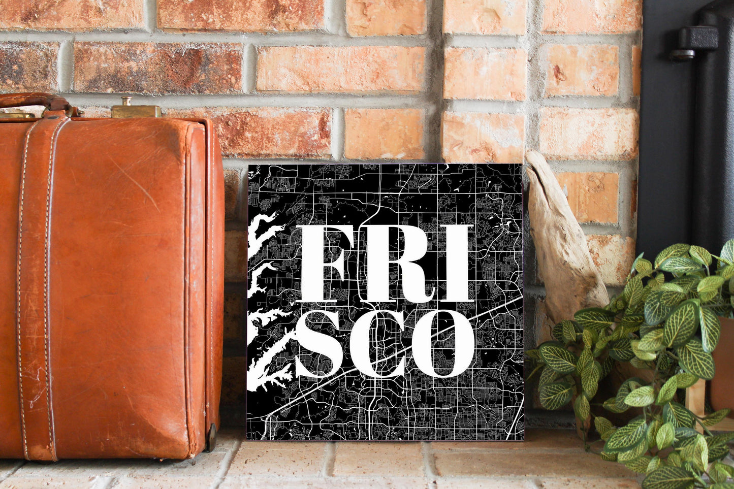 Minimalistic B&W Texas Frisco Map | Wood Sign | Eaches | Min 2